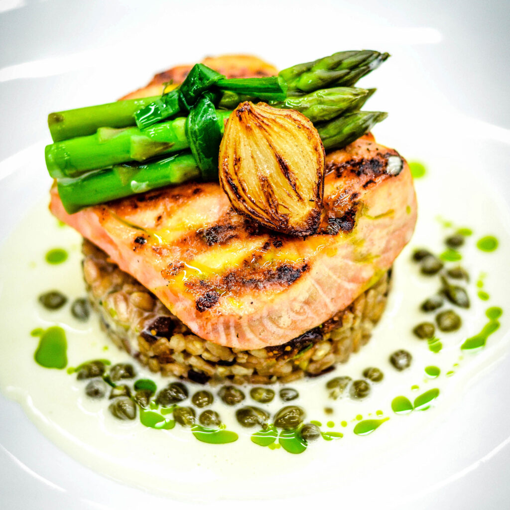 Grilled Salmon with Warm Farro Salad